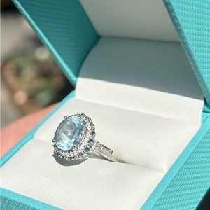 Sky Blue Topaz, London Blue Topaz, and diamond accent ring.